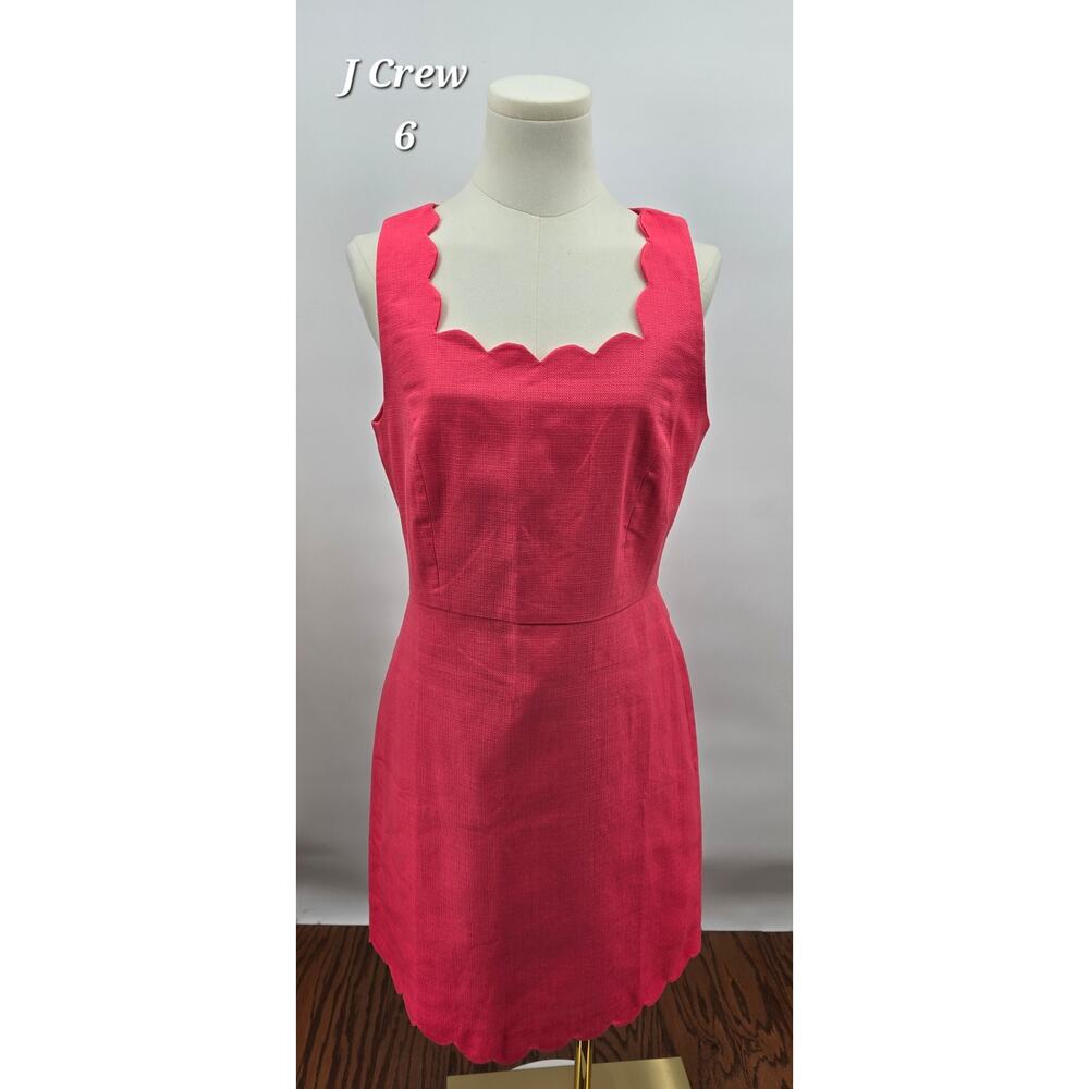 J.Crew Scalloped Shift Dress Pink Cotton Sleeveless Preppy Resort Spring Women 6